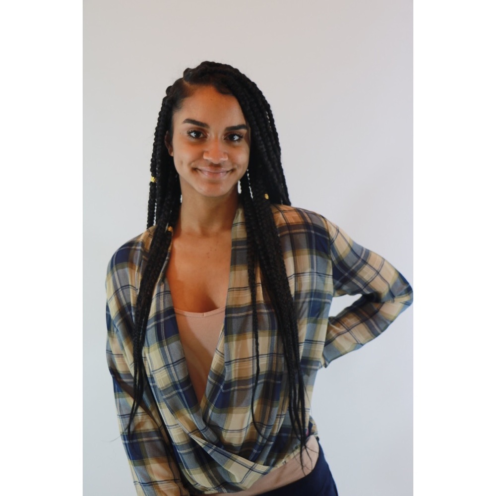 Blue And Cream Plaid Sophie Rue Pullover Blouse